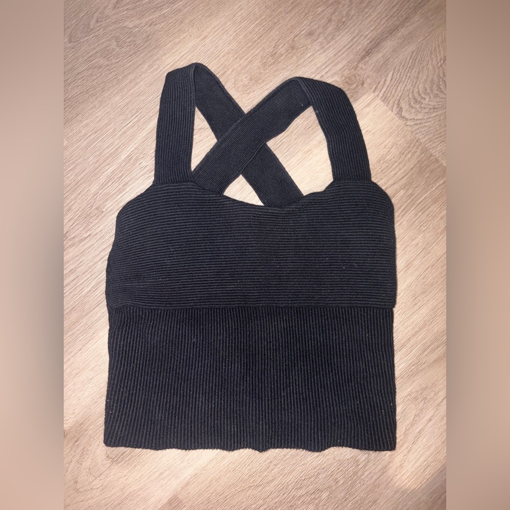 Abercrombie & Fitch Black Ribbed Ottoman Cross-Back Tank Top